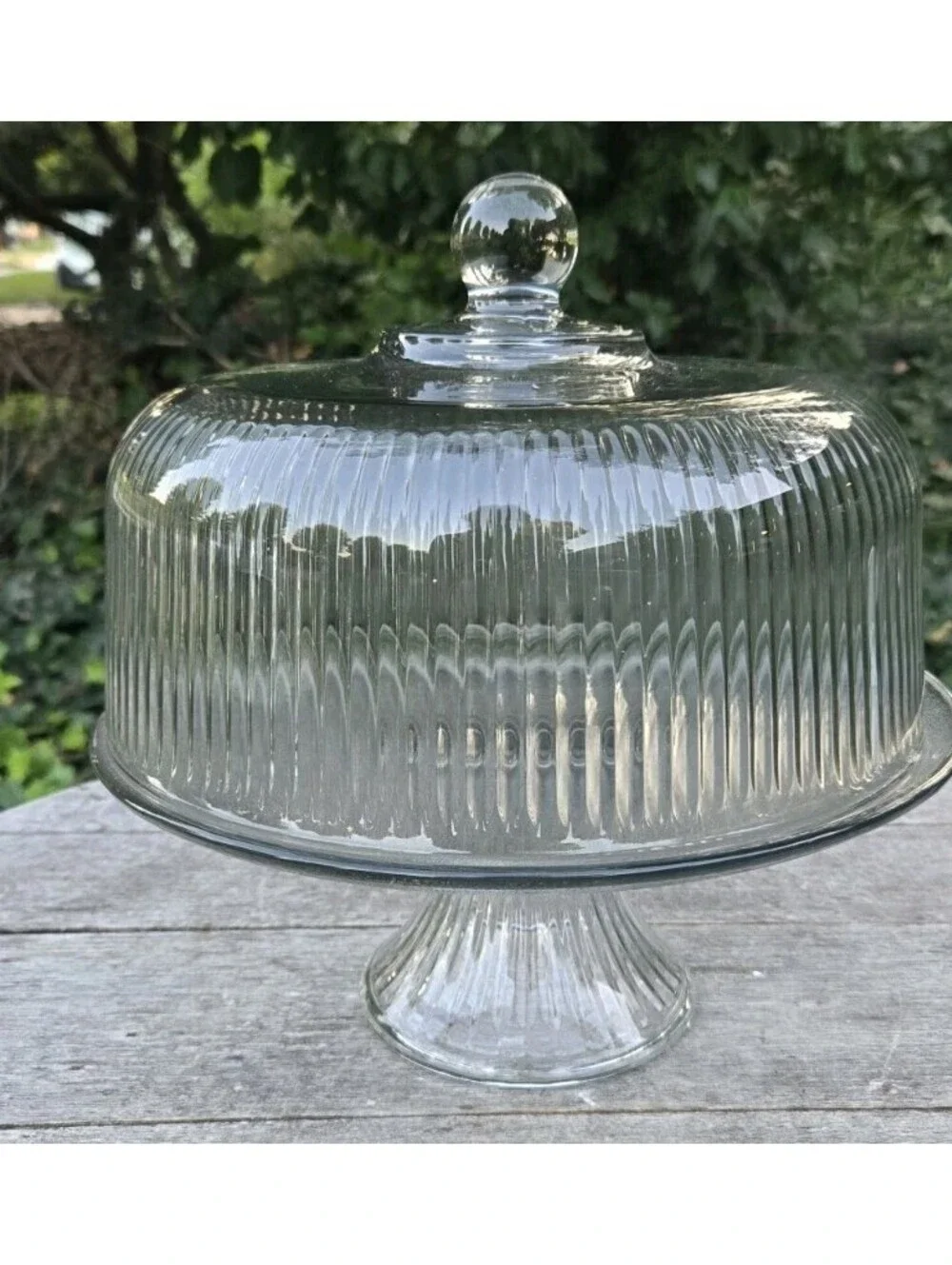 Clear Glass Anchor Hocking Ribbed Glass Cake Stand Doubles As A Punch Bowl